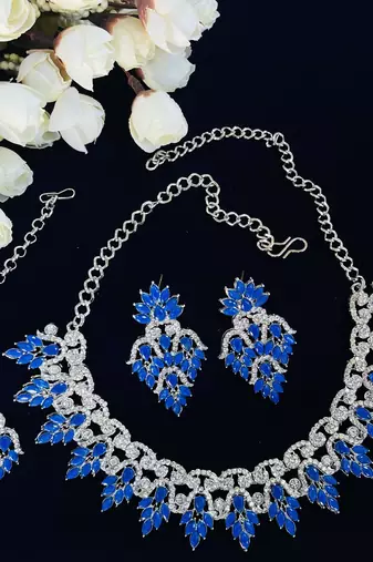 Blue designer premium festive wear necklace set