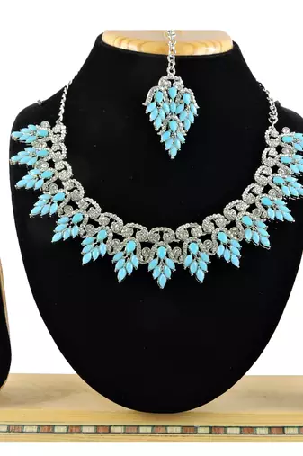 Turquoise designer premium festive wear necklace set