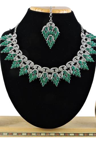 Green designer premium festive wear necklace set