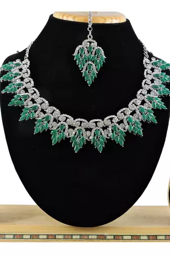 Green designer premium festive wear necklace set