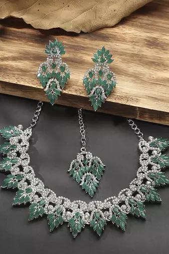 Green designer premium festive wear necklace set
