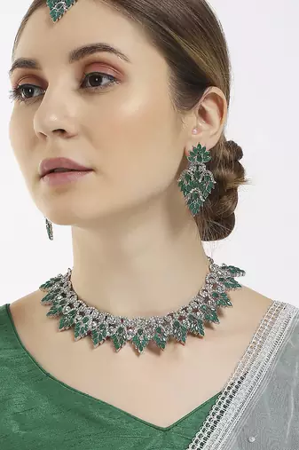 Green designer premium festive wear necklace set