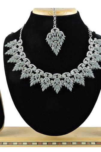 Grey designer premium festive wear necklace set