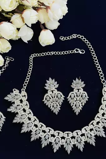 Grey designer premium festive wear necklace set