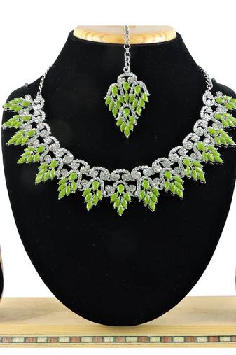Green designer premium festive wear necklace set