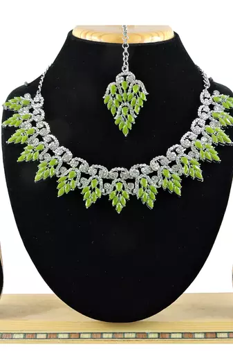 Green designer premium festive wear necklace set