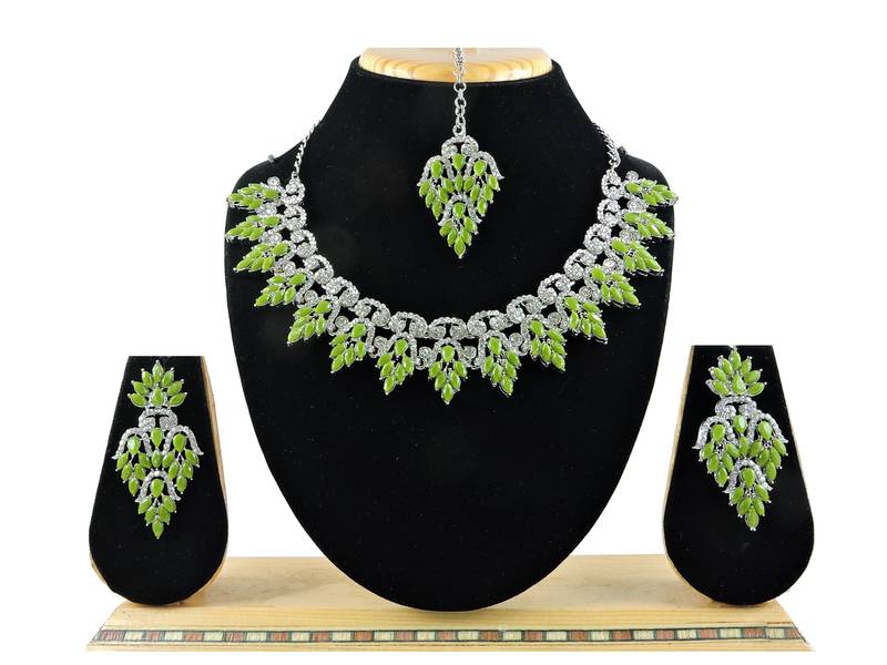 Green designer premium festive wear necklace set
