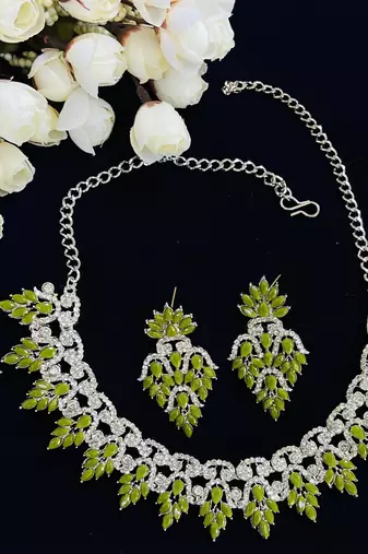 Green designer premium festive wear necklace set