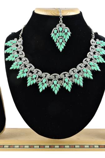 Green designer premium festive wear necklace set