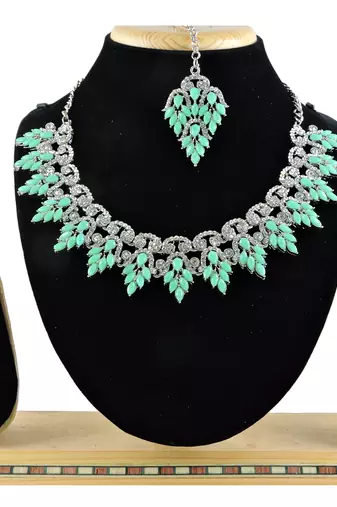 Green designer premium festive wear necklace set