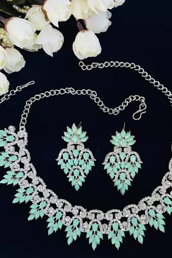 Green designer premium festive wear necklace set