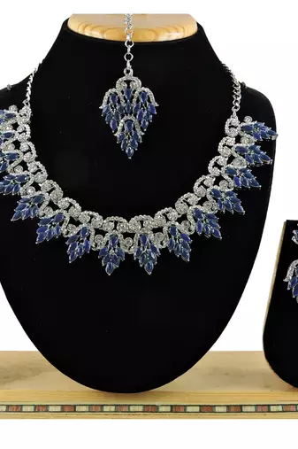 Blue designer premium festive wear necklace set