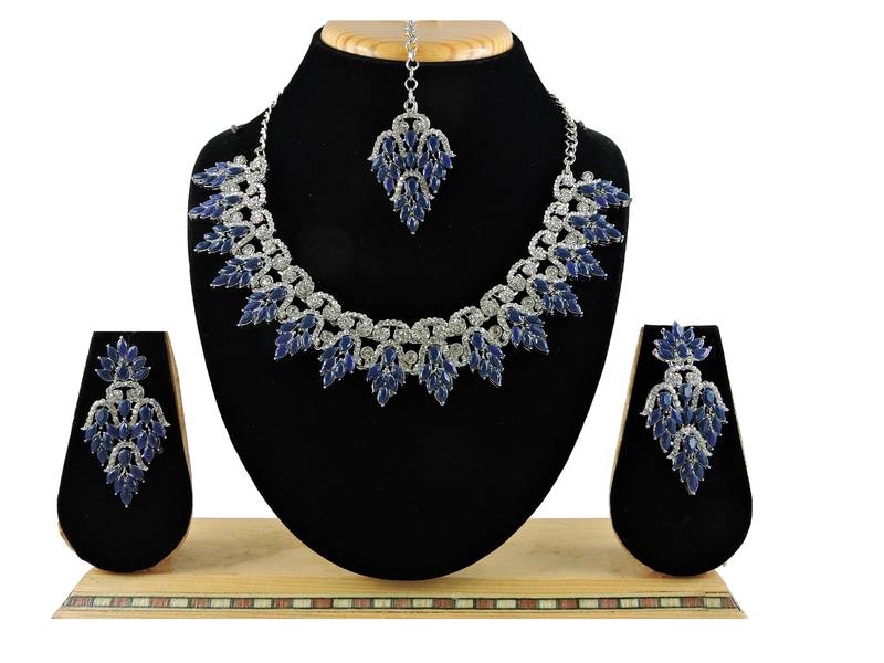 Blue designer premium festive wear necklace set
