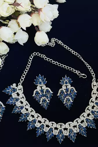 Blue designer premium festive wear necklace set
