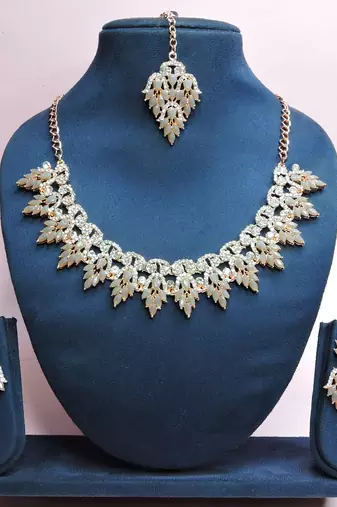 Grey designer premium festive wear necklace set