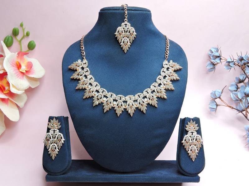 Grey designer premium festive wear necklace set