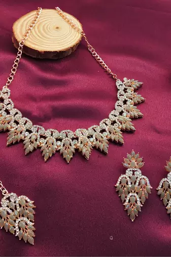 Grey designer premium festive wear necklace set
