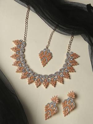 Pink designer premium festive wear necklace set 1