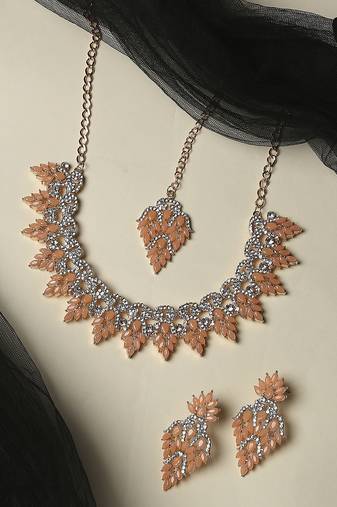 Pink designer premium festive wear necklace set