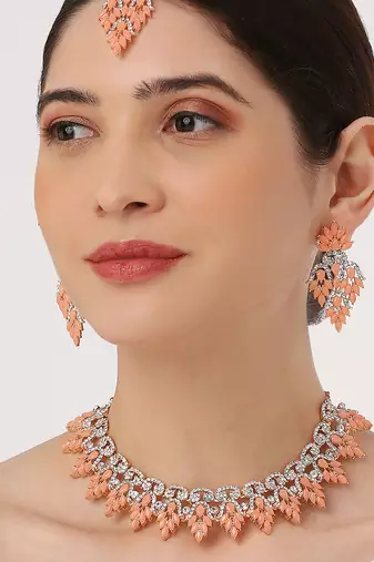 Pink designer premium festive wear necklace set