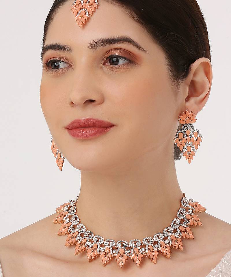 Pink designer premium festive wear necklace set