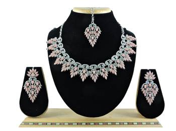 Pink designer premium festive wear necklace set 1