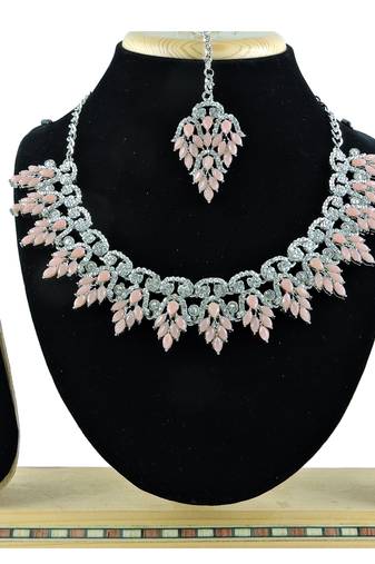 Pink designer premium festive wear necklace set