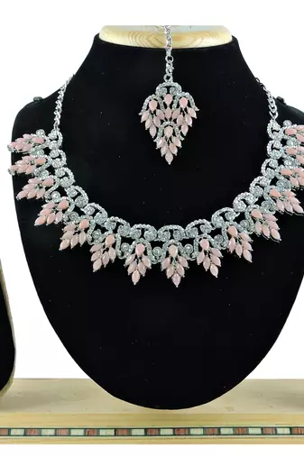 Pink designer premium festive wear necklace set