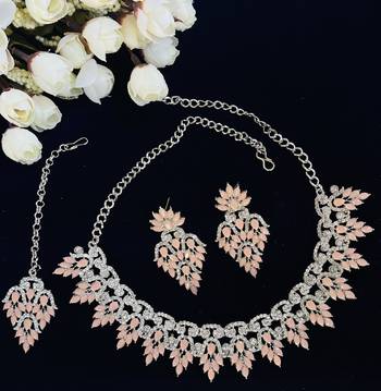 Pink designer premium festive wear necklace set 2
