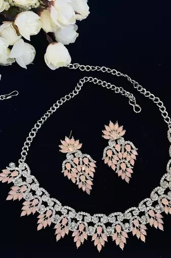 Pink designer premium festive wear necklace set