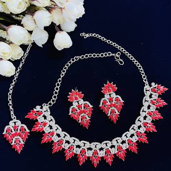Red designer premium festive wear necklace set 2