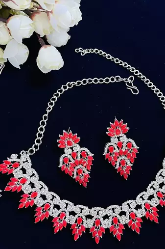 Red designer premium festive wear necklace set