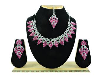 Pink designer premium festive wear necklace set 1