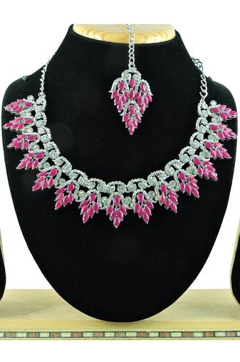 Pink designer premium festive wear necklace set
