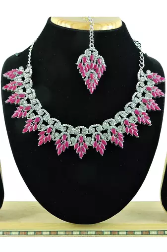 Pink designer premium festive wear necklace set