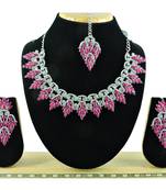 Pink designer premium festive wear necklace set