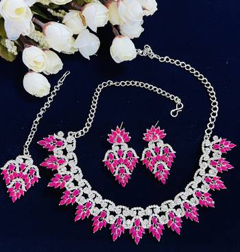 Pink designer premium festive wear necklace set 2