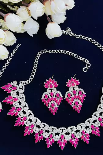 Pink designer premium festive wear necklace set