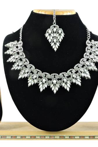 White designer premium festive wear necklace set