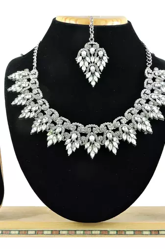 White designer premium festive wear necklace set