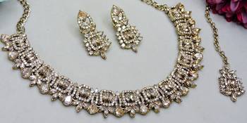 Gold designer premium festive wear necklace set 3