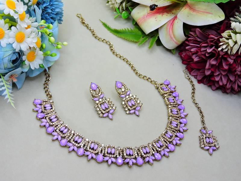Purple designer premium festive wear necklace set