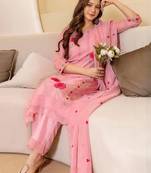 Women Floral Embroidered Straight Kurta with Trousers & Dupatta