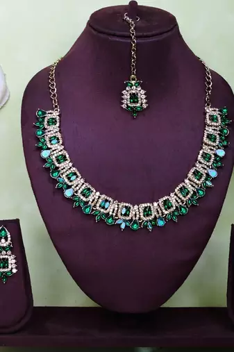 green designer premium festive wear necklace set
