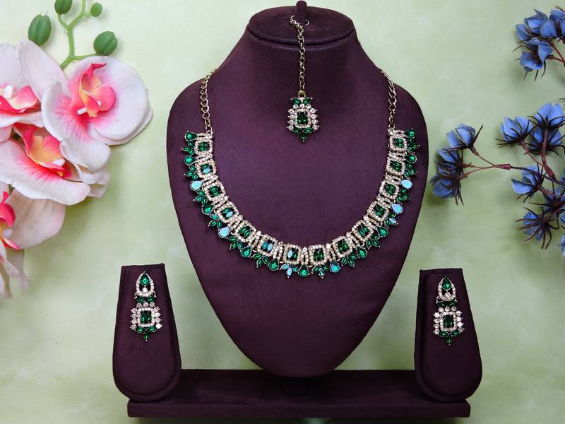 green designer premium festive wear necklace set
