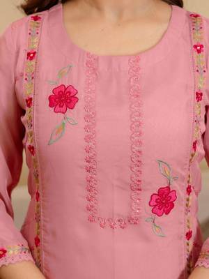 Women Floral Embroidered Straight Kurta with Trousers & Dupatta 2