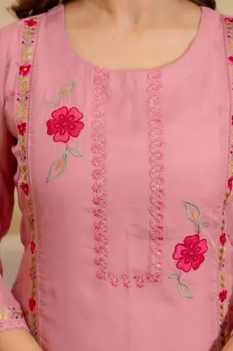 Women Floral Embroidered Straight Kurta with Trousers & Dupatta