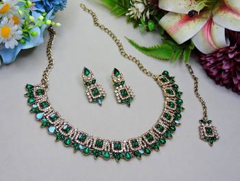 green designer premium festive wear necklace set 2