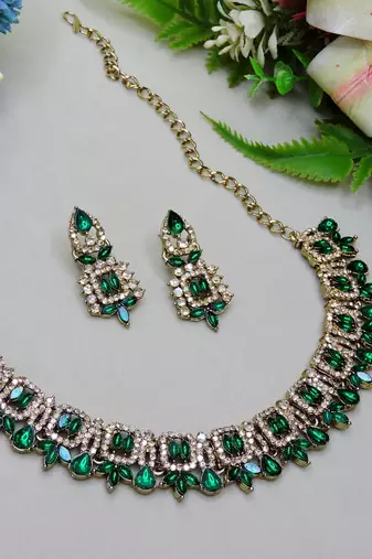 green designer premium festive wear necklace set