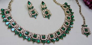 green designer premium festive wear necklace set 3